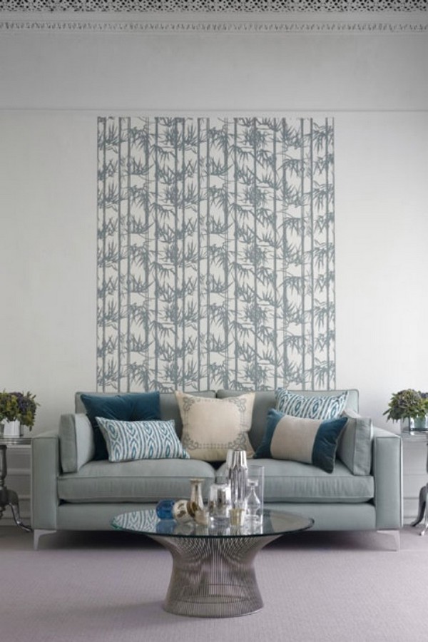Brilian Ide Desain Wallpaper Dinding Ruang Tamu Minimalis Motif Bambu Abu abu Grey Putih Elegan Mempesona Cantik Mewah Terbaru