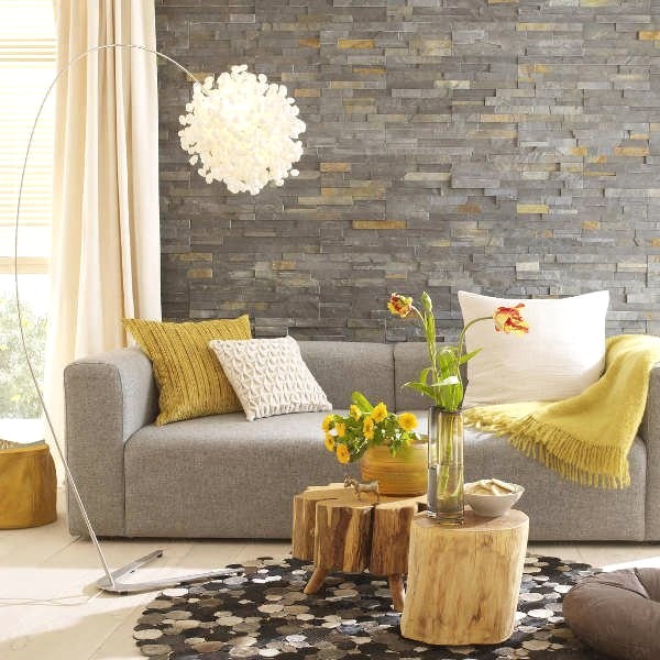 Brilian Ide Desain Wallpaper Dinding Ruang Tamu Minimalis Motif Batu alam Nyaman Istimewa Terbaru Elegan Modern