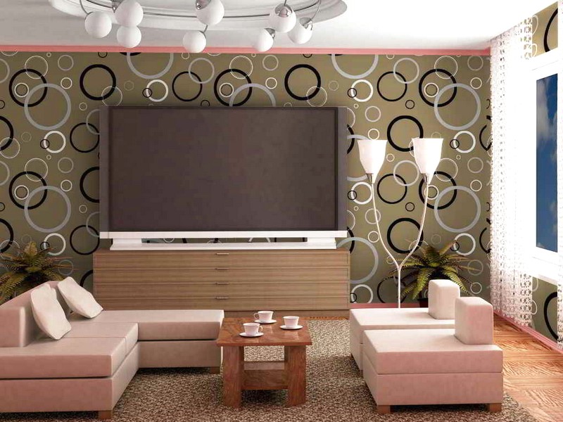 Desain Wallpaper Dinding Ruang Tamu Minimalis Motif Lingkaran Elegan Mewah Terbaru