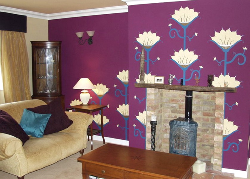 Terbaik Ide Desain Wallpaper Dinding Ruang Tamu Minimalis Motif Bunga Warna Ungu Nyaman Elegan Mempesona Cantik Mewah Terbaru