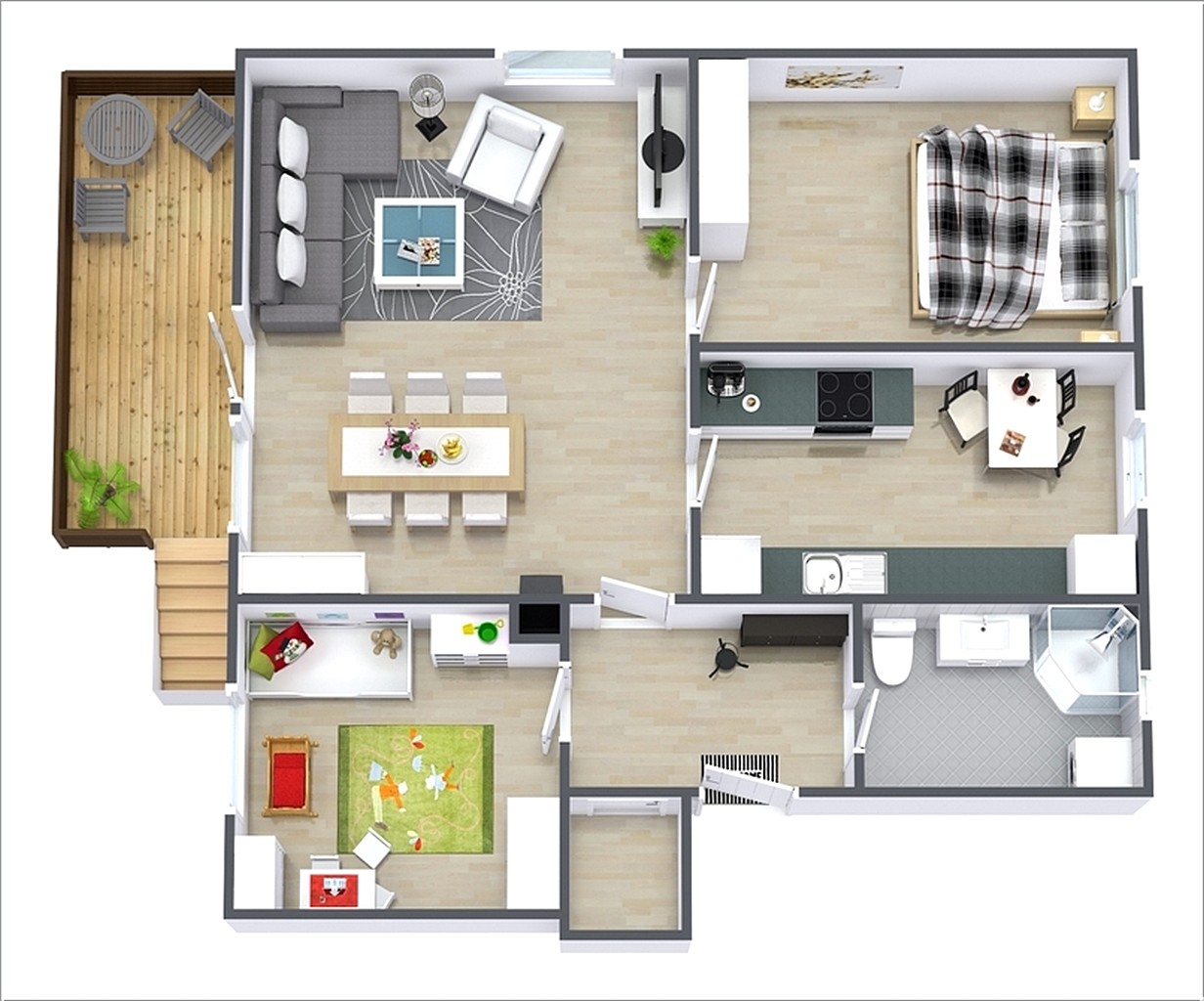 Denah Rumah 2 Kamar 3D Sebagai Rancangan Desain Rumah Minimalis Modern