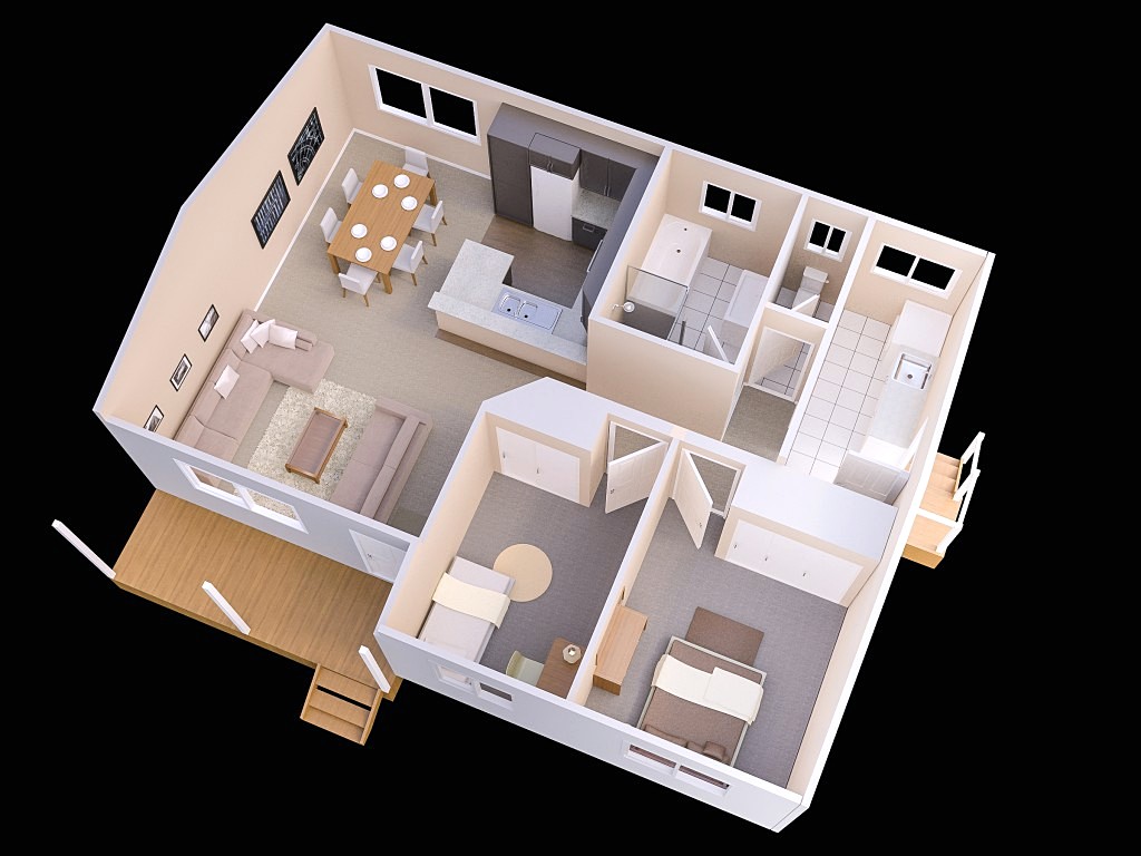 Sketsa Denah Rumah Minimalis 2 Kamar Tidur Shabby Chic 3D Terbaru