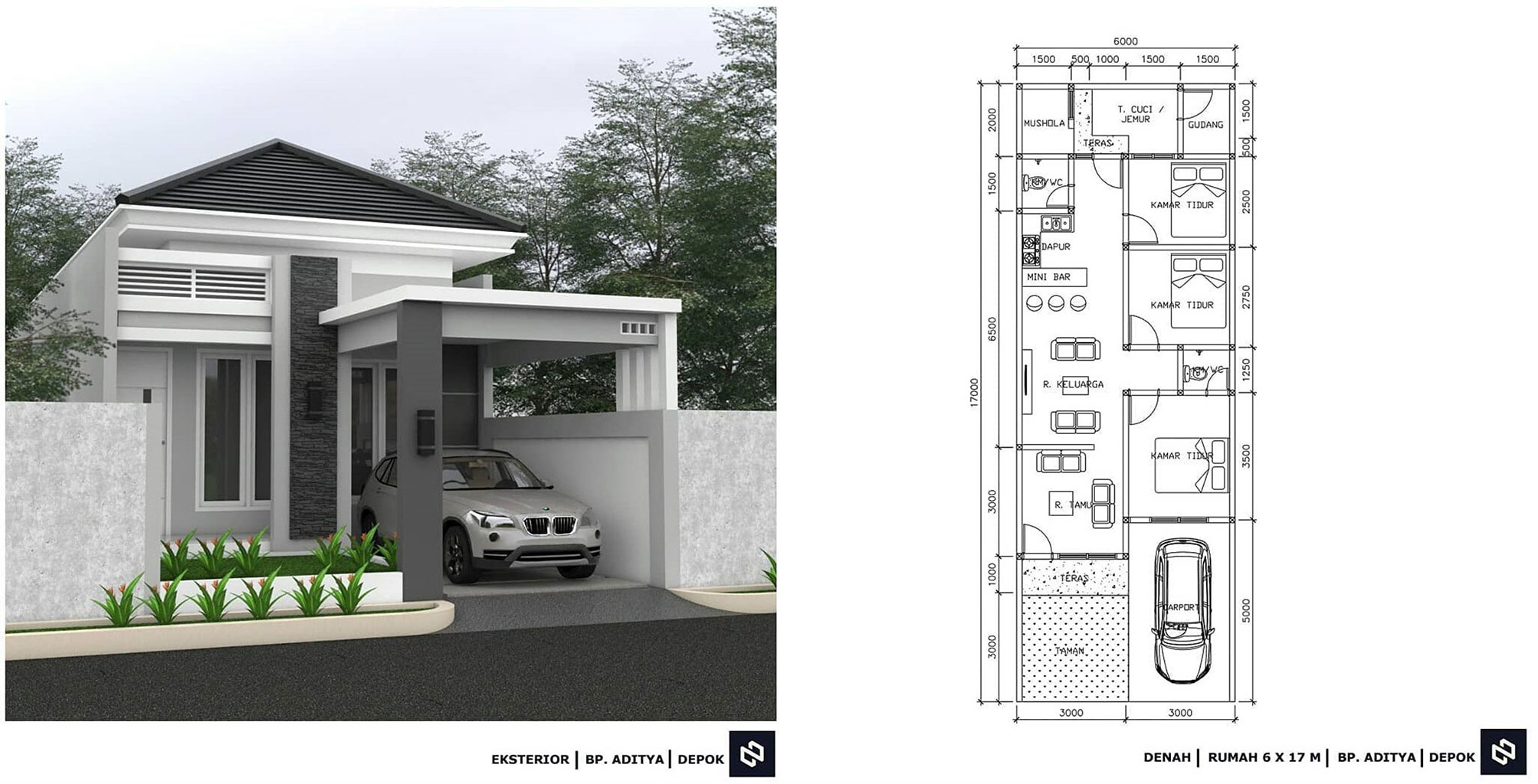 Denah Rumah Minimalis 3 Kamar Tidur 1 Mushola 1 Lantai Beserta Keterangannya